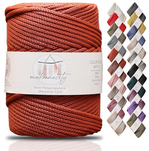 Makromecity Makramee Garn 5mm x 95m Premium Polyester Makramee Schnur Polypropylene Yarn Basteln für Wandbehänge Umhängetasche Handtasche Runner Schnullerkette Platzteller (Ziegel)