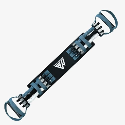 SmartWorkout - SMARTPRESS - Chest and Back Stretcher with Adjustable Resistance Bands up to 80 kg - 6 Short Bodybuilding Bands with Foam Frame and Progrip Handles