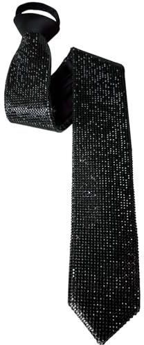 BOMJJOR Rhinestone Necktie for Men Shine Sparkle Artificial Diamonds Tie Women Adjustable Neck Tie (Black Rhinestone)