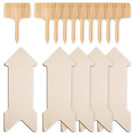 SLAXJNE - 5 Freccie in Legno e 10 Etichette per Piante e Prodotti Fai-da-Te, Cartelli per Casa, Regali