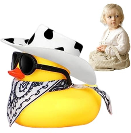 Pato de goma con sombrero de ,Pato de tablero de | Adorno de pato de coche genial para salpicadero,Accesorios divertidos del coche del pato de goma del pato de goma, adornos del coche para el tablero,