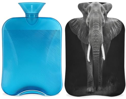 African Elephant Hot Water Bottle with Cover, Elephant Pattern 2L Hot Water Bag for Pain Relief, Neck and Shoulder, Hand Feet Warmer