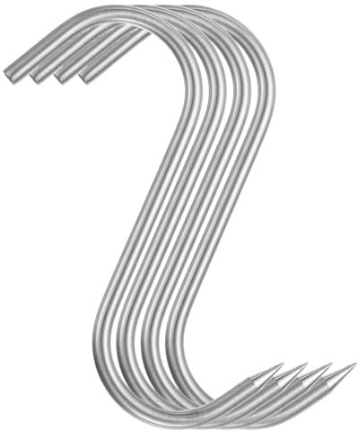 sourcing map 4 ganchos para carne de 7.9 pulgadas, 10 mm, acero inoxidable, gancho para ahumar, gancho de carnicero, gancho de carnicero para ahumar, asar, carne de res, costilla, barbacoa