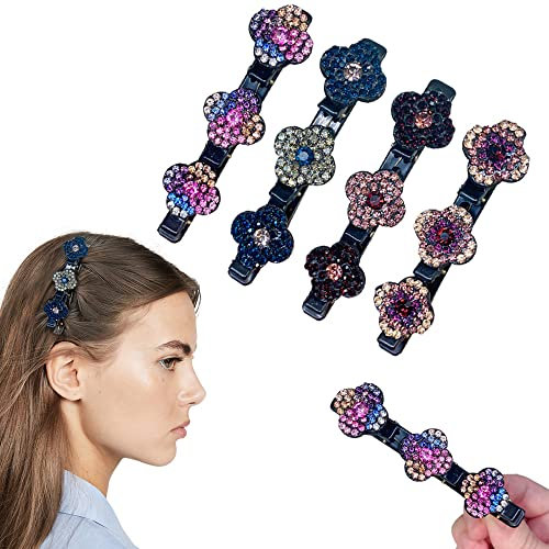 Glitzernde Kristall-Stein Haarspange mit Kristallblume - Elegante Haarstyling Clips und Glänzende Strass-Mini Clips - Funkelnde Accessoires für Damen und Mädchen (4 Stück)