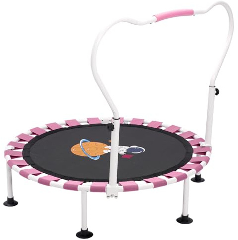 Trampolín para Niños,Cama Elástica Plegable 101 cm,Mini Trampolín Plegable Silencioso con Empuñadura Regulable,Deportes de Salto en Interiores o Exteriores para Niños Mayores de 3 Años (Rosa)
