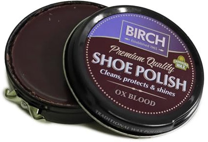 BIRCH Premium Quality Shoe Polish 50ml, High Pigment, Cleans Protects Shines inc Carnauba Wax, Lever Open Tin (Ox Blood)