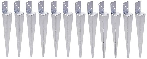 Aqbau® Lot de 12 douilles de sol à enfoncer en L - Galvanisées à chaud - Pour poteaux en bois - 60 x 600 mm