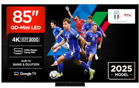 TCL 85Q7C 85 Inch QD Mini LED TV, 4K HDR Premium 2600, Smart Google TV (Dolby Vision IQ e Atmos, pannello HVA, Motion Clarity Pro a 144 Hz)