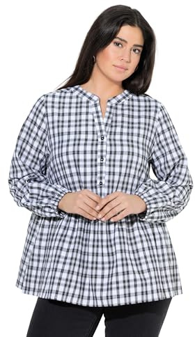 Ulla Popken Bluse mit Karomuster Camicette, Nero, 48/50 IT Donna