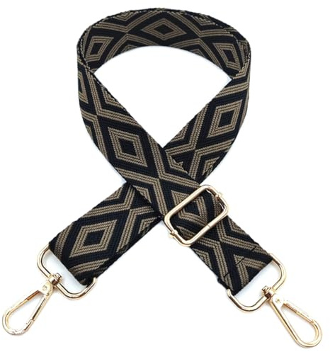 Justerbar väskrem för ombyte, bred axelrem för väskor kvinnor, 3,8 cm väskrem med karbinhake guld, axelrem för kvinnor modern crossbody, handväska, svart mörk khaki, 414