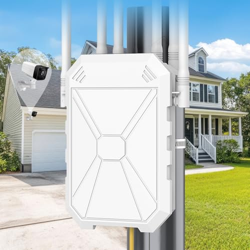 N300 Potente Ripetitore WiFi Esterno Con 6 Antenne, WiFi Extender Eesterno a Lunga Distanza, Resistente Alle Intemperie IP67, WPA/WPA2, Passivo PoE, Porta Ethernet, Per Giardino, Cortile, Fotocamere