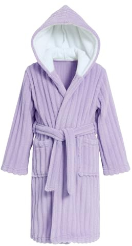 JiAmy Albornoz de felpa con capucha para niñas, de franela esponjosa, ropa de dormir cálida para niños, ropa de descanso acogedora, Morado (, 7-9 años