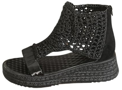 Chaussures romaines compensées d'été pour femme - Sandales à plateforme - Sandales à plateforme - Sandales à plateforme - Sandales à fermeture éclair - Sandales d'été confortables pour la plage
