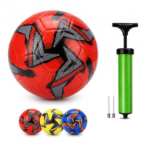 Lizzy Football Size 5 with Pump Assorted Colours 32 Panel Durable Leather Soccer Ball Outdoor Training Match Play Inflatable Kickabout Ball for Garden Sports Games Practice