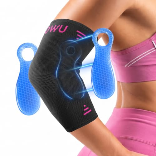 AOOWU Codera Epicondilitis para Codo de Tenista y Golfista, Coderas Deportiva para Tendinitis y Codera Tendinitis, Codera de Compresión, 2 Almohadillas de Silicona 3D, para Padel, Gym y Trabajo (M)