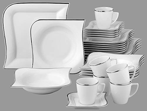 Kombiservice Silverline 30tlg. für 6 Personen Porzellan mit Silberrand Tafelservice & Kaffeeservice