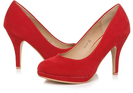 AJVANI high mid Heel Smart Work Evening Party Platform Court Shoes Pumps Size 7 40 Red Suede