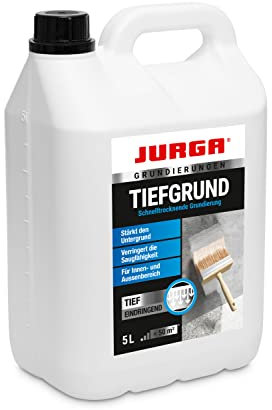 JURGA Tiefgrund LF (5L ca.25-50m²) Grundierung für Wand & Boden, Tiefengrund für Rigips Gipskarton Beton Estrich Putz SB-Platten (5 Liter)