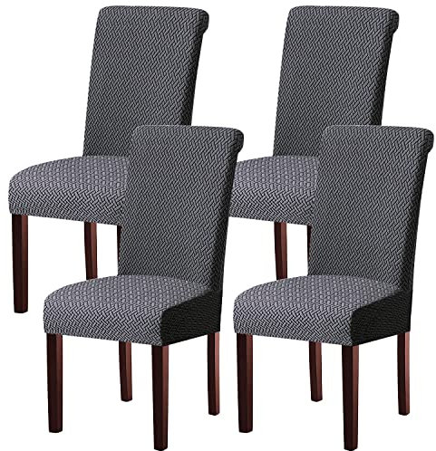 KELUINA Dining Room Chair Covers Slipcovers Set of 2 or 4 or 6, Stretch Removable Washable Dining Chair Protector Decoration Cover Seat Slipcover for Hotel,Kitchen,Home(Gray,4 Pcs)