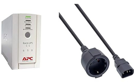 APC Back-UPS CS – BK650EI – avbrottsfri strömförsörjning 650 VA (4 utgångar IEC, överspänningsskydd) & InLine 16659A Nätadapter Kabel för USV, 1 m