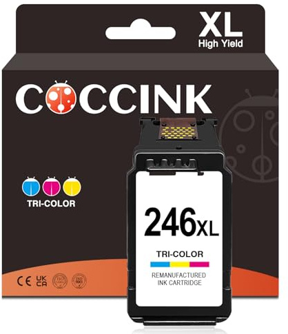 COCCINK 246XL Color Ink Cartridge for Canon Pixma TS302 TS3122 TS3300 TS3320 TS3322 TR4520 MG2520 MG2522 MG2922 MX492 MX490 Printer Remanufactured for Canon CL-246 XL CL-244 XL (1 Color)