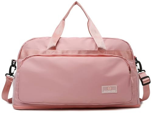 Vllcsla Sporttasche Groß Reisetasche Damen Ausbaufähig 37,7 L bis 50,7 L, mit Nassfach, Sporttasche Tisch Tennis, Trainingstasche Ausbaufähig, Wasserdicht Schwimmtasche Urlaub Sport, Hellrosa