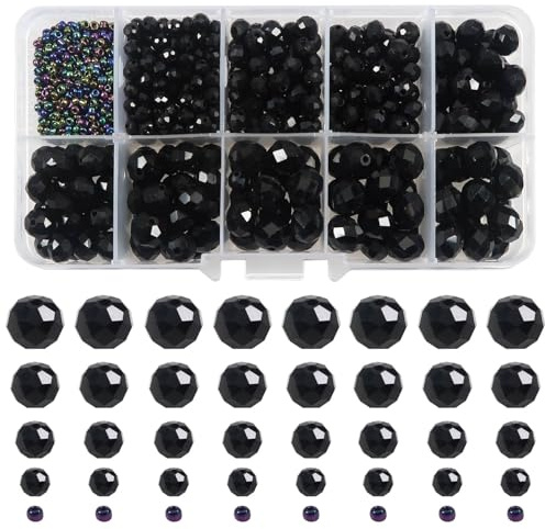 TOAOB 1000 St Kristallglaspärlor 2 mm 4 mm 6 mm 8 mm 10 mm Svart Fasetterade Glas Pärlor Kristallglaspärlor för Smyckestillverkning Bulk DIY Hantverk till Halsband Örhängen | Tjeckiska kristallpärlor, bricka, för armband modesmycken halsband gör-det-själv-smycken