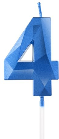 Royal Blue 4th Birthday Candles, 3D Number 3 Candle for Cake, Boy Girl 4th Birthday Decorations,Sapphire Candle Topper Blue Cake Decorations for Birthday Party Wedding Anniversary Supplies