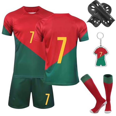 yumcute Football Kits for Boys, Soccer Training Shirts Jersey Shorts Set with Socks Guard Plate Keychain For Kids Children