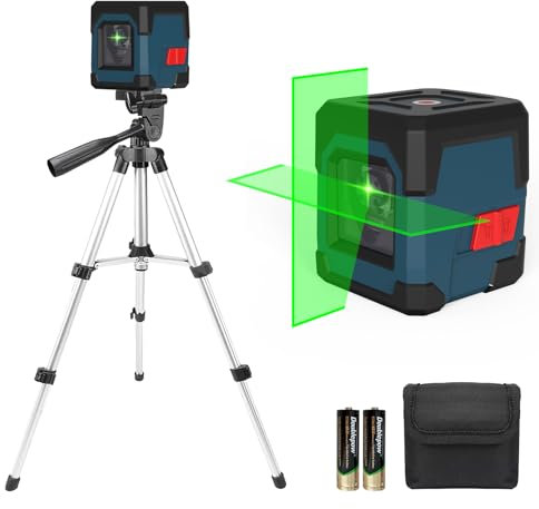 Nivel Láser con Trípode,RockSeed Cruz Verde Nivel Láser Puntos Horizontales y Verticales Nivel Láser Autonivelante Giratorio de 360 grados con Modo Manual/Autonivelante IP54