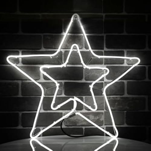 Étoile lumineuse LED de Noël grande à suspendre avec crochet 360 lumières LED pour décorations de Noël en plein air, jardin, balcon, double lumière blanche fixe (étoile blanche)