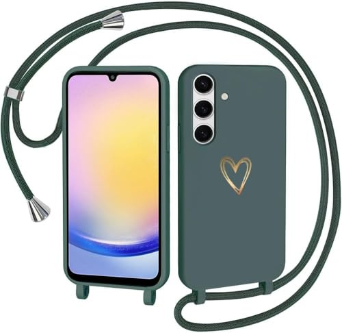 CaseLover - Carcasa con cordón para Samsung Galaxy S25 5G, carcasa de celular, cuerda de silicona, diseño de corazón con cadena ajustable, collar de teléfono, llavero, funda para Samsung S25, color