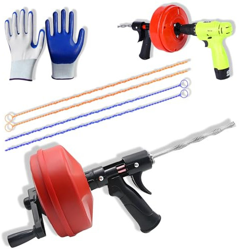 Elektrische Rohrreinigungsspirale 10 m, Haar- und Verstopfungsentferner, Dachrinnenreinigungswerkzeug mit Dual-Modus und Handschuhen, robuster Rohrbohraufsatz für Dusche, Badewanne, Spüle, Küche