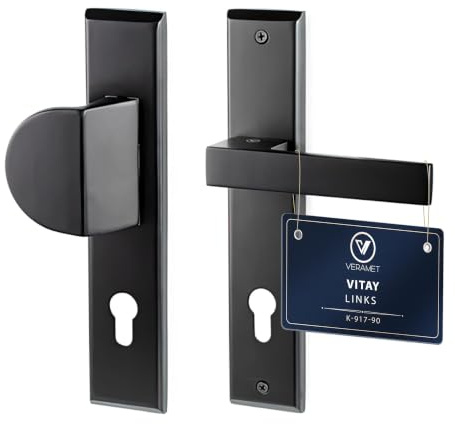VERAMET Türgriff Haustür mit Türknauf 90mm Türbeschlag Langschild Eingang | Zink Aluminium , Profilzylinder , Korrosionsbeständig , Türdrückergarnitur mit Montageset , Schwarz Matt , Links - VITAY