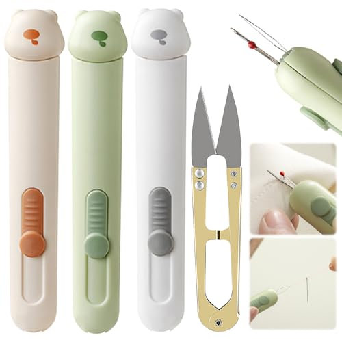 TZQFROCE 3 in 1 Nadeleinfädler und Nahttrenner mit Nadelaufbewahrung 3 Stück Nadeleinfädler Nahttrennwerkzeug Handmaschine Nähen Einfädler Einziehbaresabnehmbares für Nähen Basteln Nähzubehör