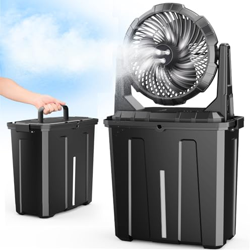 Ausic Ventilatore nebulizzatore portatile, 9L 25,4 cm, ventole per esterni per il raffreddamento di patii esterni, ventola a batteria ricaricabile da 30000 mAh con scatola dell'acqua, 3 forti venti, 3