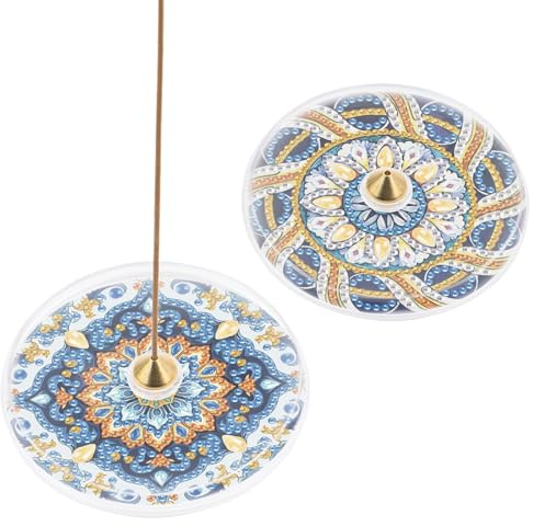 DCIDBEI Peinture Diamant Lot de 2 Brûleurs d'encens en Mosaïque pour Adultes Bol d'encens Diamond Painting Support Encensoir Porte-Encens Brûleur d'Encens en Bâton Mandala Bougie Chauffe-Plat