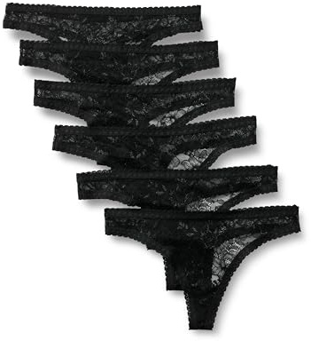 Amazon Essentials Shorty en Dentelle Extensible Femme, Lot de 6, Noir, 42