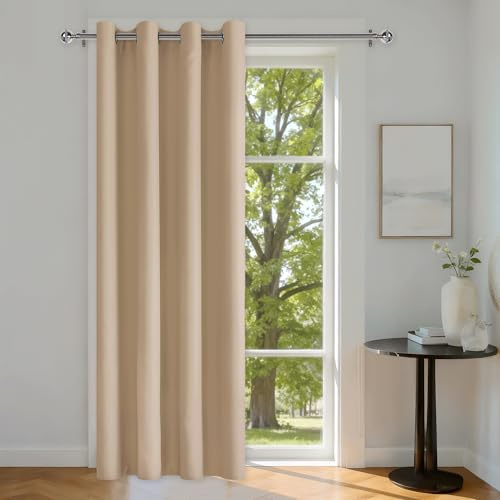 DWCN Termisk gardin, värmeskydd, dörrgardin, ogenomskinlig, 1 st, H 210 x 132 cm, mörkläggningsgardin, Biscotti, beige, rumsavskiljare, gardiner med öljetter, gardiner, vindtäta för sovrum, vardagsrum