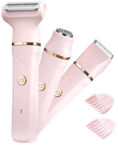 Rasierer Damen,3-In-1 Intimrasierer für Frauen,Gesichtshaarentferner für Frauen,Damenrasierer Elektrisch für Beine, Arme, Achseln und Bikinizone,Wiederaufladbarer Ipx7 Wasserdicht Trimmer Damen, Rosa
