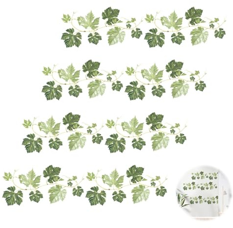 4 piezas de adhesivos murales de hojas, adhesivo mural de plantas verdes, decoración mural colgante de enredadera para rasgar y pegar en oficina, dormitorio, salón, ventana, puerta, baño