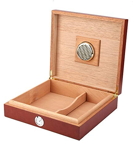 Tnfeeon Humidor in Cedro Spagnolo, Portasigari da 7,5 X 8,5 X 2, con Controllo dell'umidità, Contiene 10-15 Sigari, Fatto a Mano con Finitura Lucida, Design Compatto per Viaggi o Uso (BROWN)
