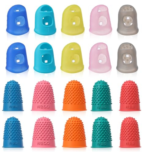 20 stycken fingertoppar, fingerborgssömnad, flerfärgade fingerlingar, fingerskydd silikon, återanvändbara fingerhattar för pengaräkning, skrivning, sortering, strängövning