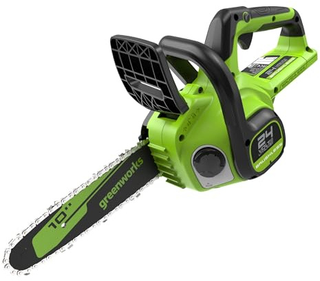 Greenworks 24V sladdlös motorsåg, borstlös elektrisk batteridriven motorsåg 25 cm med automatisk oljestyrning, kedjans hastighet 7,8 m/s, endast verktyg