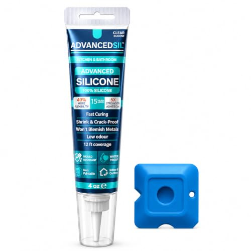 Silicone Caulk | Clear Silicone Sealant, Waterproof Silicone Caulk for Kitchen & Bath, Clear Caulk for Bathtub, Sink, Shower, Countertop, Window, Door & General Indoor Outdoor Sealing, 4 ozTube