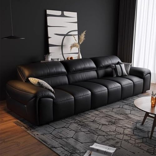 Italiensk lyxig modern enkel lädersoffa, massiv träram, rymlig och mjuk soffa, modern stor storlek, lämplig för vardagsrum/kontor/lägenhet.