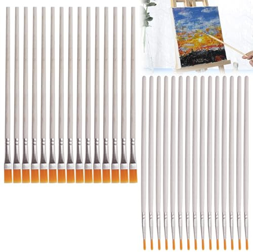 Pinceles para Pintura Acrílica 30 Piezas - Set de Pincel Artista Plano y Redondo para Acuarela Óleo Gouache Maquetas Manualidades Material Escolar Niños y Adultos