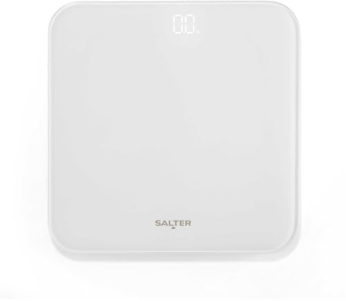 Salter Digital personvåg – display dold till upplyst, kroppsvåg, direkt mätning, glasskiva 28 x 28 cm, 180 kg, 0,1 kg steg, vit