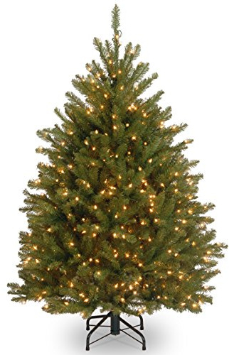 National Tree Company 4 ft Pre-Lit Dunhill Fir Mini Artificial Christmas Tree, 200 Warm White LED Lights, 559 Tips, Includes Stand, Green