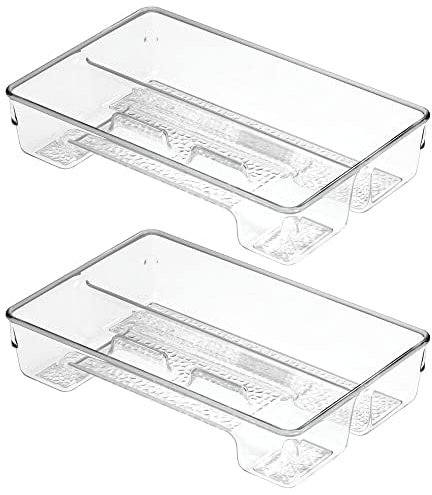 mDesign Plastic Toothbrush Holder, Storage Organizer Bin for Bathroom Vanity, Drawer, Cabinet, Closet - Holds Electric Spin Toothbrush, Toothpaste, Dental Floss Picks, Whitening Strips, 2 Pack - Clear